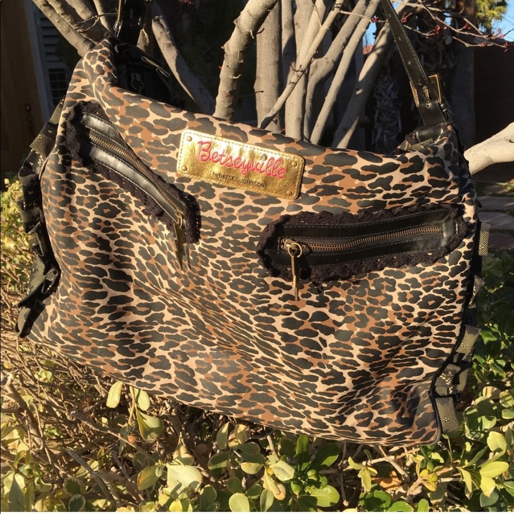 Betsey Johnson leopard & lace carry-on bag